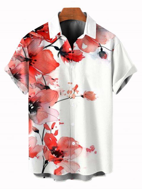 Chemise de vacances pour homme, imprimé floral aquarelle, boutonnée