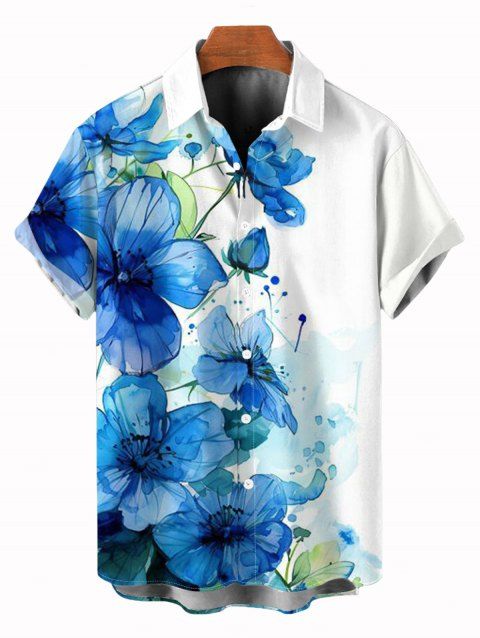 Chemise de vacances pour homme, imprimé floral et feuilles style éclaboussures d'encre, chemise boutonnée