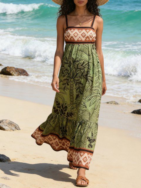 Robe de vacances bohème à imprimé géométrique cocotier