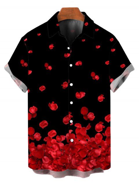 Chemise de vacances pour homme, chemise boutonnée à imprimé pétales de rose