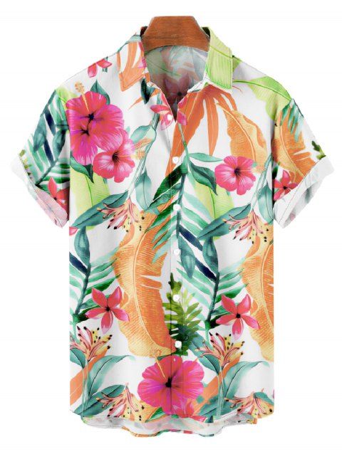 Chemise de vacances pour homme à imprimé floral tropical et feuilles, boutonnée