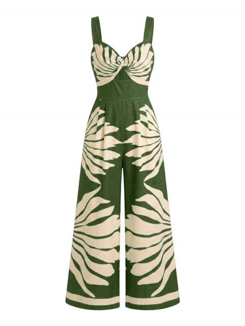 Combinaison de vacances à imprimé feuilles et jambes larges torsadées