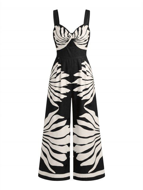 Combinaison de vacances à imprimé feuilles et jambes larges torsadées