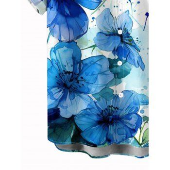 Vacation Couple Outfit Ink-splash Style Floral Leaf Print Lace Hollow Out Slit Dress and Shirt Set