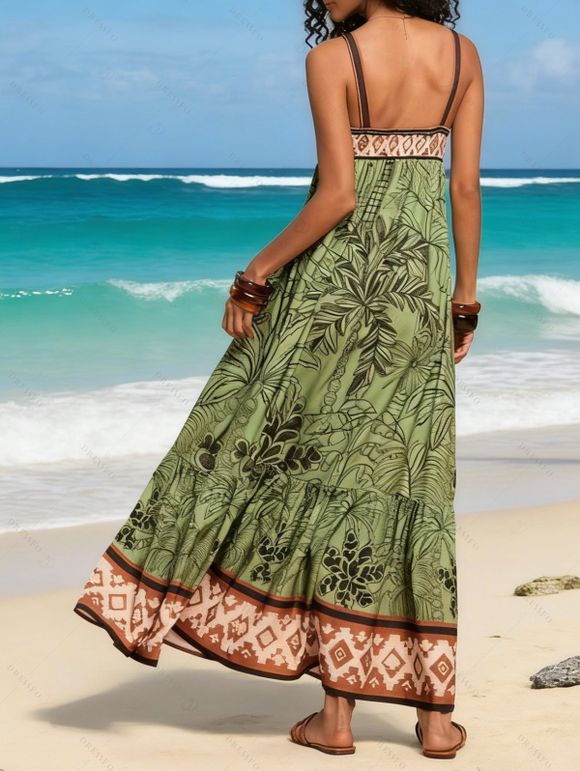 Robe de vacances bohème à imprimé géométrique cocotier - PLANT GREEN M | US 6