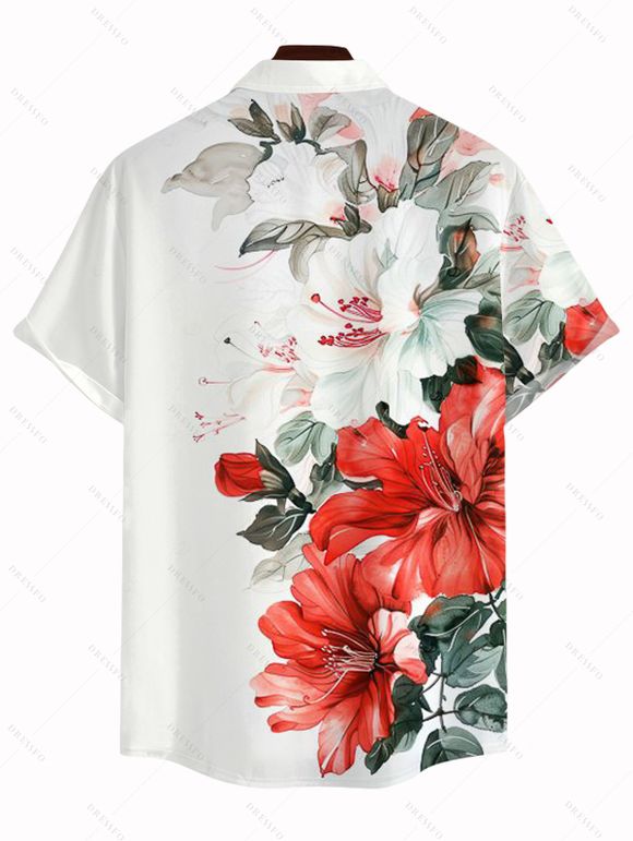 Chemise de vacances pour homme, imprimé floral aquarelle coloré, chemise boutonnée - Blanc 5XL