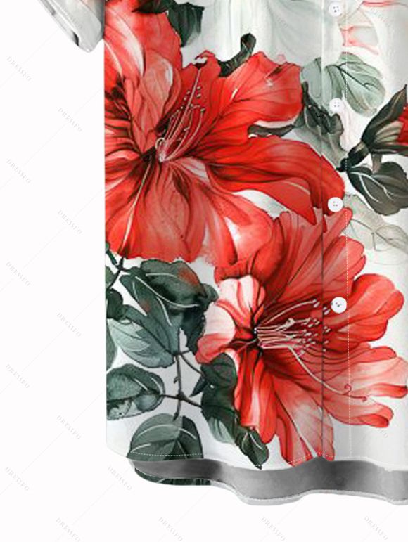 Chemise de vacances pour homme, imprimé floral aquarelle coloré, chemise boutonnée - Blanc 5XL