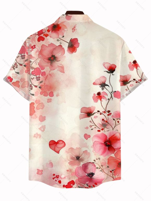 Chemise de vacances pour homme, imprimé floral romantique à l'aquarelle, boutonnée - Rose clair 5XL