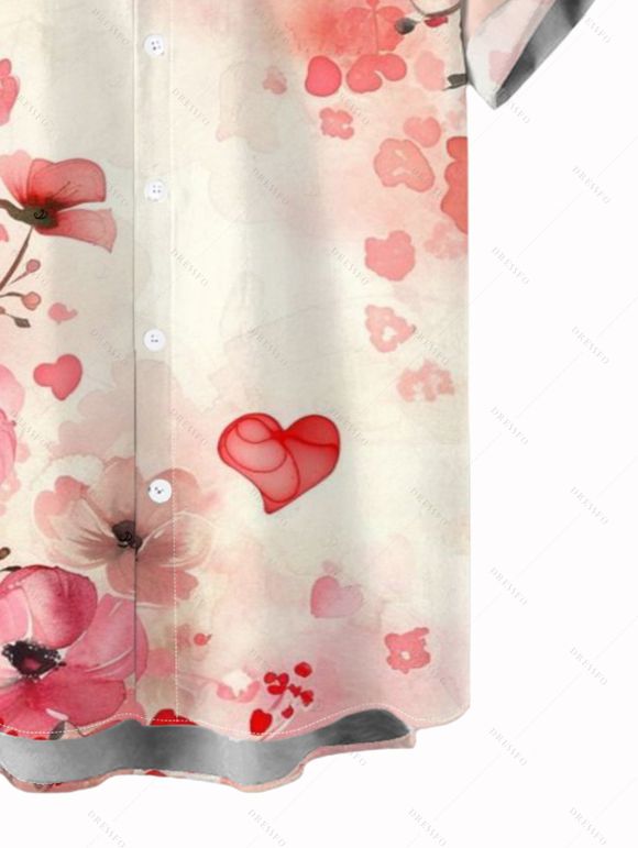Chemise de vacances pour homme, imprimé floral romantique à l'aquarelle, boutonnée - Rose clair 5XL