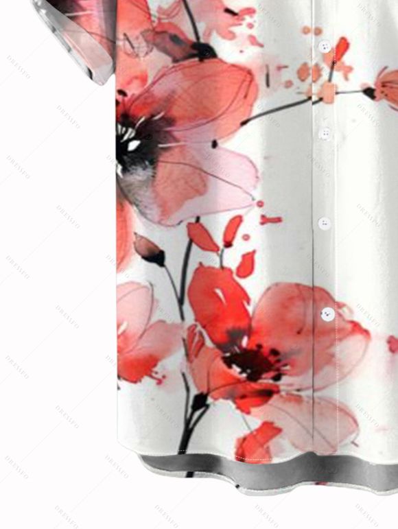 Chemise de vacances pour homme, imprimé floral aquarelle, boutonnée - Blanc 5XL