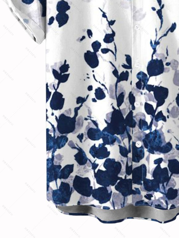 Chemise de vacances pour homme, imprimé floral abstrait à boutons - Bleu profond XL