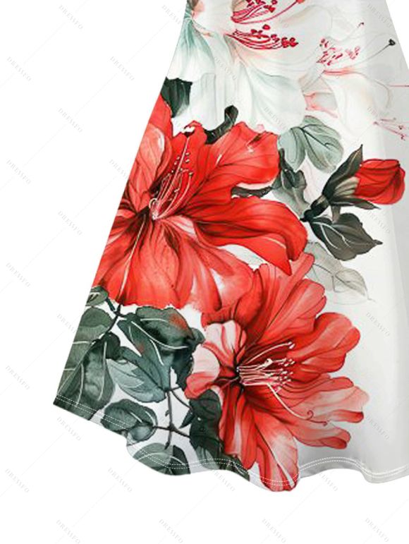 Robe de vacances à bretelles spaghetti imprimée de fleurs aquarelles colorées - Blanc XXXXXL | US 20