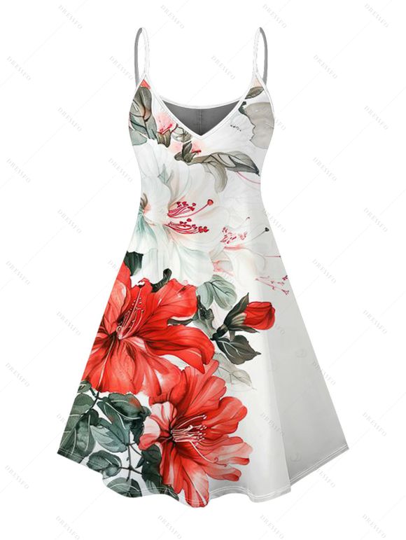 Vacation Couple Outfit Colored Watercolor Floral Leaf Print Dress and Shirt Set - Blanc S | US 4