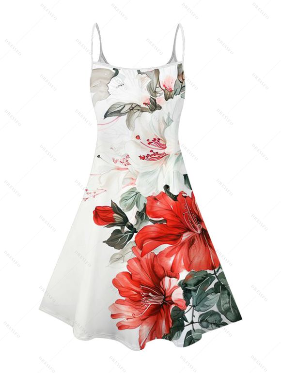 Vacation Couple Outfit Colored Watercolor Floral Leaf Print Dress and Shirt Set - Blanc S | US 4