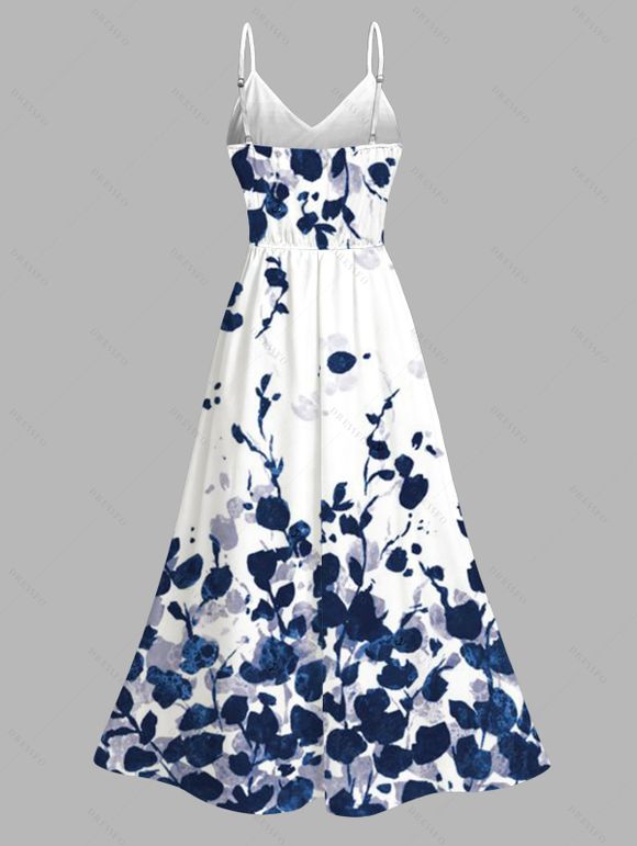 Robe de vacances en dentelle ajourée fendue, imprimé floral abstrait - Bleu Marine XXXXXL | US 20