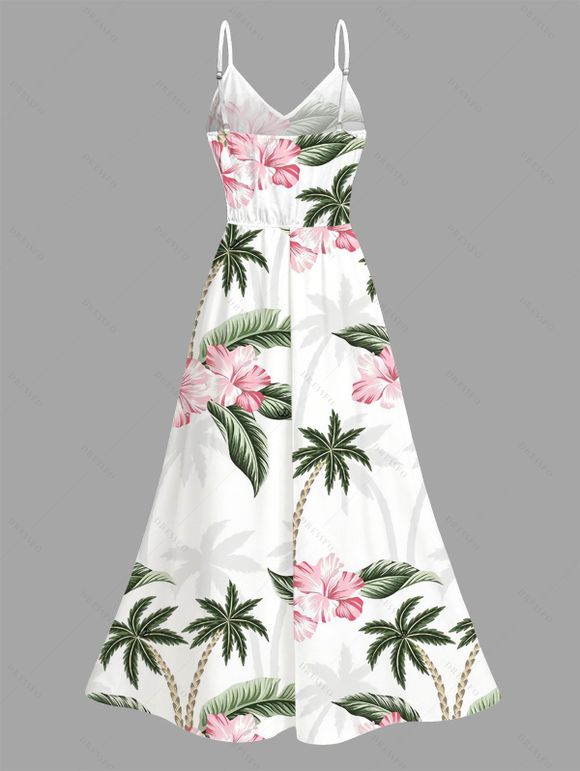 Robe de vacances imprimée de fleurs de cocotier, en dentelle ajourée et fendue - Rose XXXL | US 16