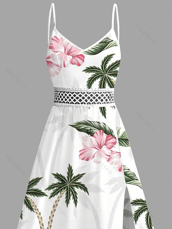 Robe de vacances imprimée de fleurs de cocotier, en dentelle ajourée et fendue - Rose XXXL | US 16