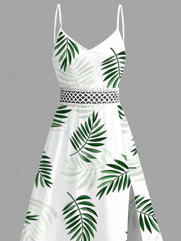 Robe de vacances imprimée de feuilles tropicales, en dentelle ajourée et fendue - Vert profond XXXXXL | US 20