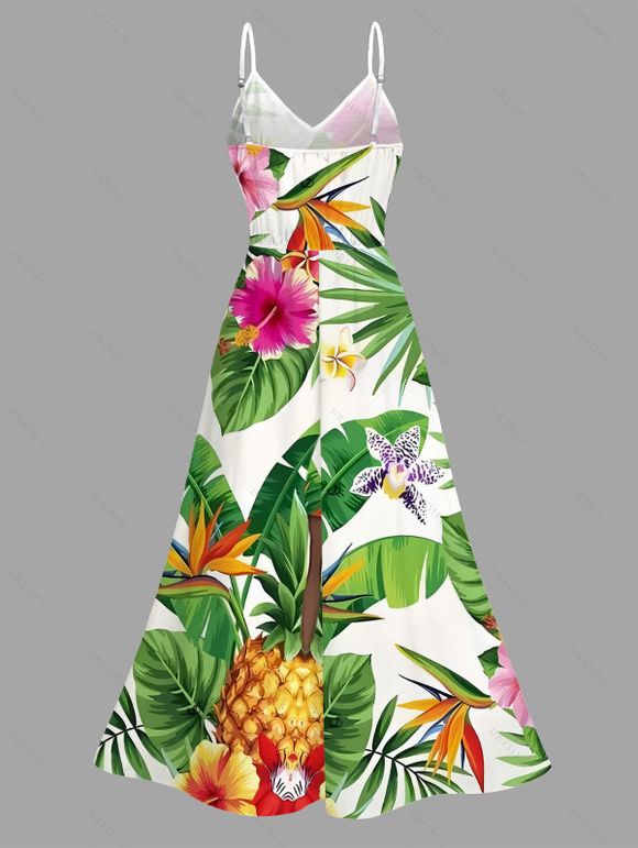Robe de vacances à imprimé feuilles tropicales, fleurs et ananas, en dentelle ajourée et fendue - Émeraude XXXXXL | US 20