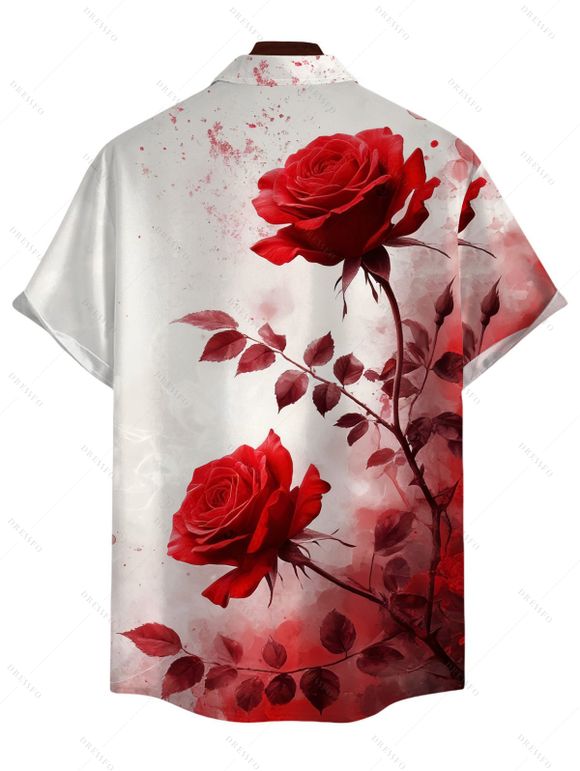 Chemise de vacances pour homme, imprimé rose, colorblock, boutonnée - Rouge Vineux 5XL