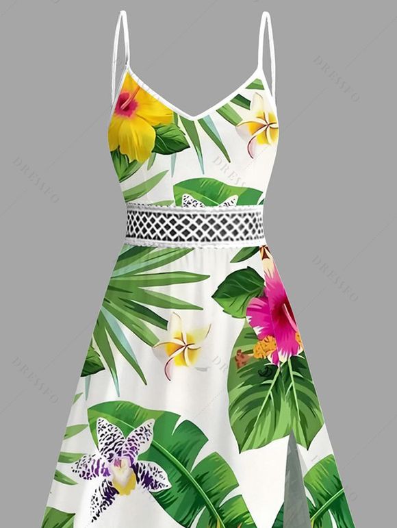 Robe de vacances à imprimé feuilles tropicales, fleurs et ananas, en dentelle ajourée et fendue - Émeraude XXXXXL | US 20