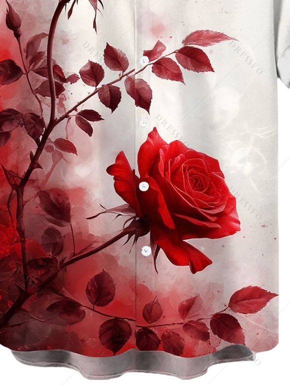 Chemise de vacances pour homme, imprimé rose, colorblock, boutonnée - Rouge Vineux 5XL