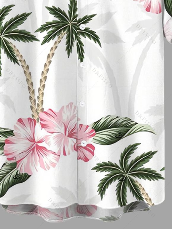 Chemise de vacances pour homme, imprimé de fleurs de cocotier, boutonnée - Rose XL