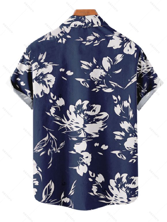 Chemise boutonnée pour homme, imprimé abstrait de fleurs et de feuilles, idéale pour les vacances - Bleu profond XL
