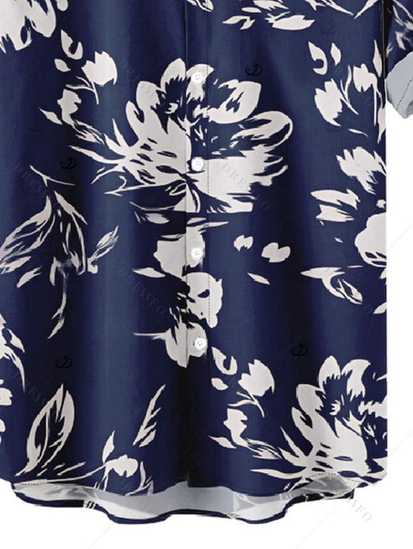 Chemise boutonnée pour homme, imprimé abstrait de fleurs et de feuilles, idéale pour les vacances - Bleu profond XL