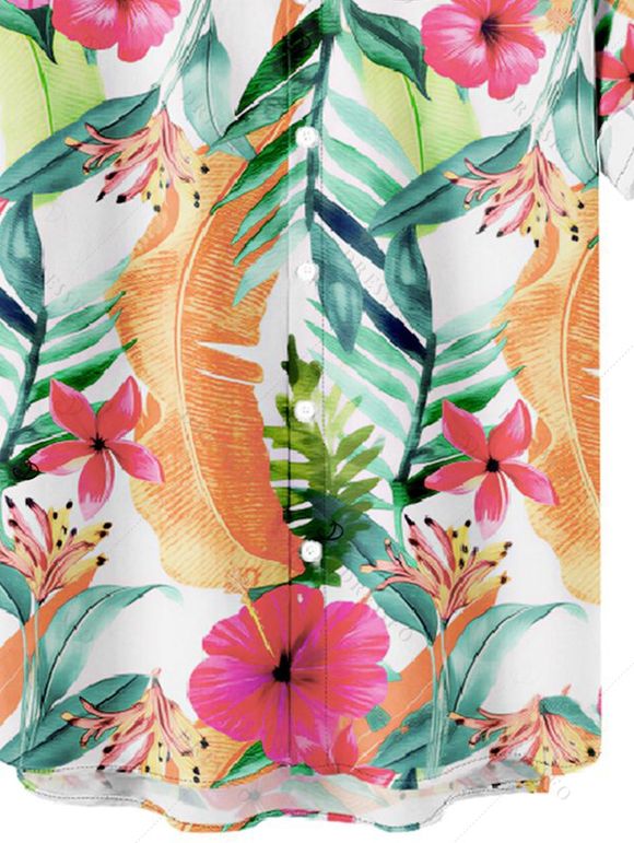 Chemise de vacances pour homme à imprimé floral tropical et feuilles, boutonnée - Orange XL