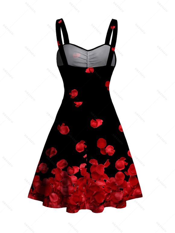 Vacation Couple Outfit Rose Petal Print Ruched Bust Dress and Shirt Set - Noir S | US 4