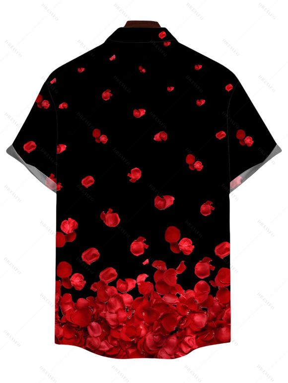 Vacation Couple Outfit Rose Petal Print Ruched Bust Dress and Shirt Set - Noir S | US 4