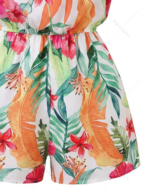 Combinaison de vacances à imprimé floral tropical coloré et épaules dénudées - Orange XL | US 10