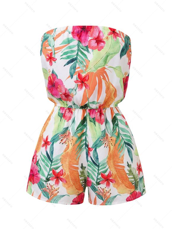 Vacation Couple Outfit Flower Tropical Leaf Print Off the Shoulder Romper and Shirt Set - Orange S | US 4