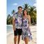 Vacation Couple Outfit Tropical Hibiscus Palm Leaf Print High Low Dress and Shirt Set - Violet clair S | US 4