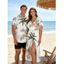 Vacation Couple Outfit Coconut Tree Floral Print Slit Dress and Shirt Set - Vert clair S | US 4