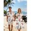 Vacation Couple Outfit Watercolor Flower Leaf Print Slit Dress and Shirt Set - Rose clair S | US 4