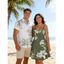 Vacation Couple Outfit Lily Floral Leaf Print Spaghetti Strap Dress and Shirt Set - Vert Armée S | US 4