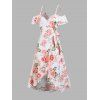 Robe portefeuille de vacances à imprimé floral et feuilles, à volants et nœud papillon, épaules dénudées - Blanc M | US 6