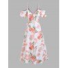 Robe portefeuille de vacances à imprimé floral et feuilles, à volants et nœud papillon, épaules dénudées - Blanc M | US 6