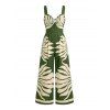 Combinaison de vacances à imprimé feuilles et jambes larges torsadées - PLANT GREEN XXL | US 12