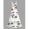Vacation Couple Outfit Coconut Tree Flower Print Lace Hollow Out Slit Dress and Shirt Set - Rose S | US 4