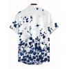 Garden Wedding Couple Outfit Abstract Floral Splatter Print Lace Hollow Out Slit Dress and Shirt Set - Bleu Marine S | US 4