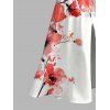 Vacation Couple Outfit Watercolor Flower Print Hollow Out Slit Dress and Shirt Set - Blanc S | US 4
