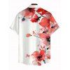 Vacation Couple Outfit Watercolor Flower Print Hollow Out Slit Dress and Shirt Set - Blanc S | US 4