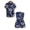 Vacation Couple Outfit Abstract Flower Leaf Print Off the Shoulder Romper and Shirt Set - Bleu profond S | US 4