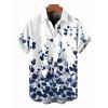 Garden Wedding Couple Outfit Abstract Floral Splatter Print Lace Hollow Out Slit Dress and Shirt Set - Bleu Marine S | US 4