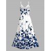 Garden Wedding Couple Outfit Abstract Floral Splatter Print Lace Hollow Out Slit Dress and Shirt Set - Bleu Marine S | US 4