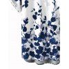 Garden Wedding Couple Outfit Abstract Floral Splatter Print Lace Hollow Out Slit Dress and Shirt Set - Bleu Marine S | US 4