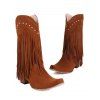 Solid Color Rivet Boots Pointed Toe Chunky Heels Tassel Boots - Brun EU 41